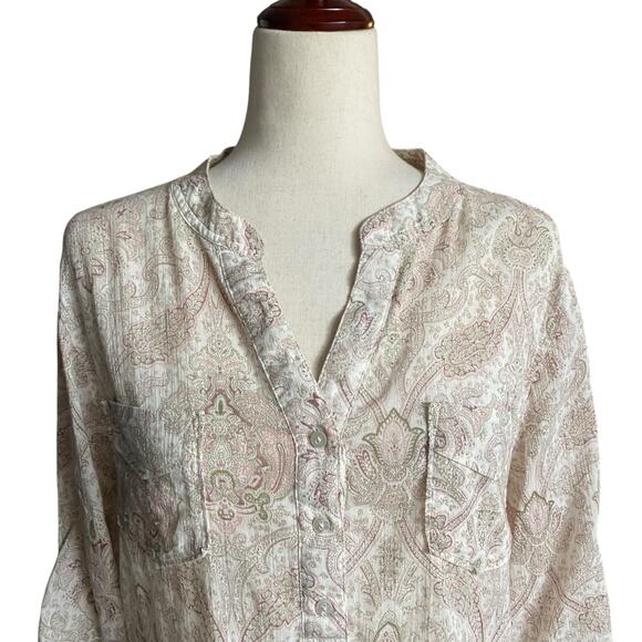 Carve Designs Organic Cotton Lightweight Sheer Long Sleeve Top M Paisley Boho - Picture 7 of 15